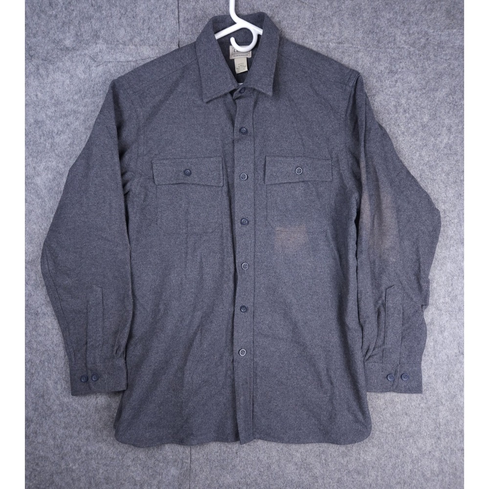 LL Bean Chamois Shirt Mens Medium Gray Outdoor Camping Preppy‎ Work NWT Stains